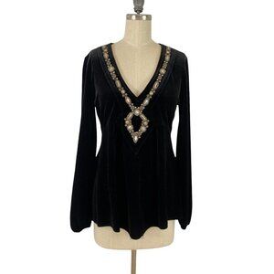 Gabriella Rossi Y2K Top M V-Neck‎ Velvet Dark Whimsygoth Embellished Witchy